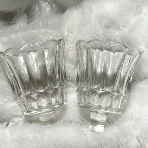 VINTAGE PAIR OF HOME INTERIORS CLEAR SCALLOPED EDGE VOTIVE CANDLE HOLDERS